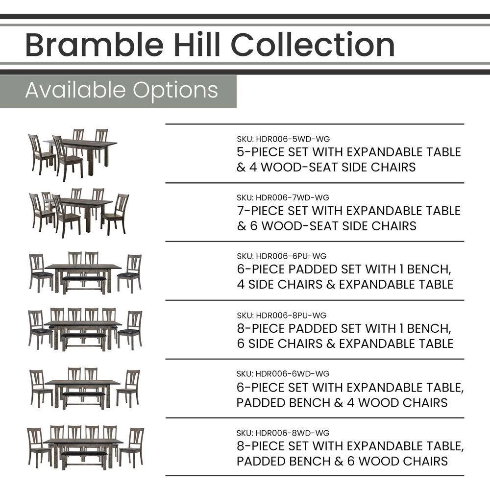 Bramble Hill 6-Piece Weather Gray Dining Set with Expandable Table plus 4-Faux-Leather Side Chairs and Bench by Hanover 12 Bramble Hill 6-Piece Weather Gray Dining Set with Expandable Table plus 4-Faux-Leather Side Chairs and Bench by Hanover - Image 10
