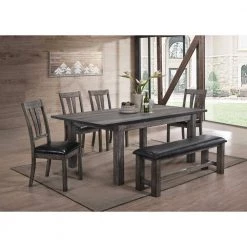 Bramble Hill 6-Piece Weather Gray Dining Set with Expandable Table plus 4-Faux-Leather Side Chairs and Bench by Hanover 26 Bramble Hill 6-Piece Weather Gray Dining Set with Expandable Table plus 4-Faux-Leather Side Chairs and Bench by Hanover -BENCH Online Store gray hanover dining room sets hdr006 6pu wg 44 1000