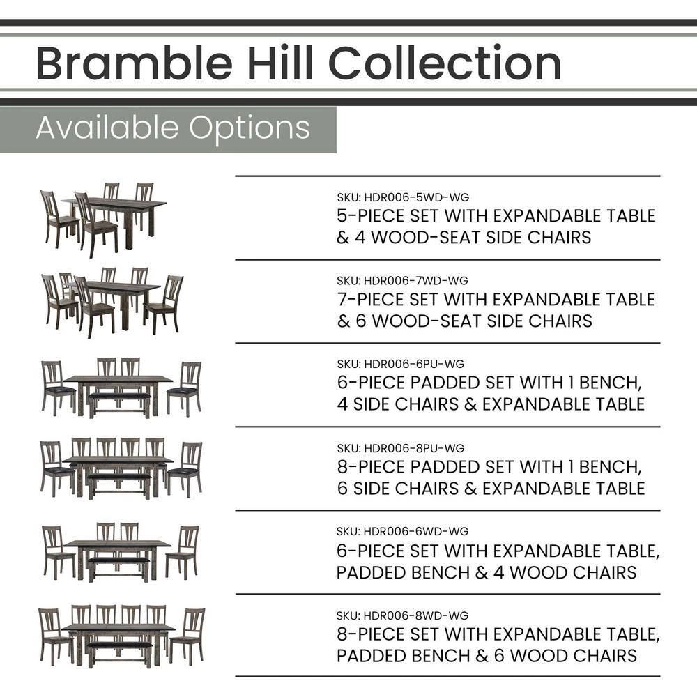 Bramble Hill 6-Piece Weather Gray Dining Set with Expandable Table plus 4-Faux-Leather Side Chairs and Bench by Hanover 6 Bramble Hill 6-Piece Weather Gray Dining Set with Expandable Table plus 4-Faux-Leather Side Chairs and Bench by Hanover - Image 4