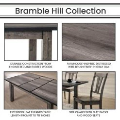 Bramble Hill 7-Piece Weathered Gray Dining Set with Expandable Table and 6-Wood-Seat Side Chairs by Hanover -BENCH Online Store gray hanover dining room sets hdr006 7wd wg 40 1000