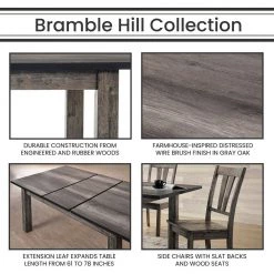 Bramble Hill 7-Piece Weathered Gray Dining Set with Expandable Table and 6-Wood-Seat Side Chairs by Hanover -BENCH Online Store gray hanover dining room sets hdr006 7wd wg 4f 1000