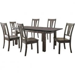 Bramble Hill 7-Piece Weathered Gray Dining Set with Expandable Table and 6-Wood-Seat Side Chairs by Hanover