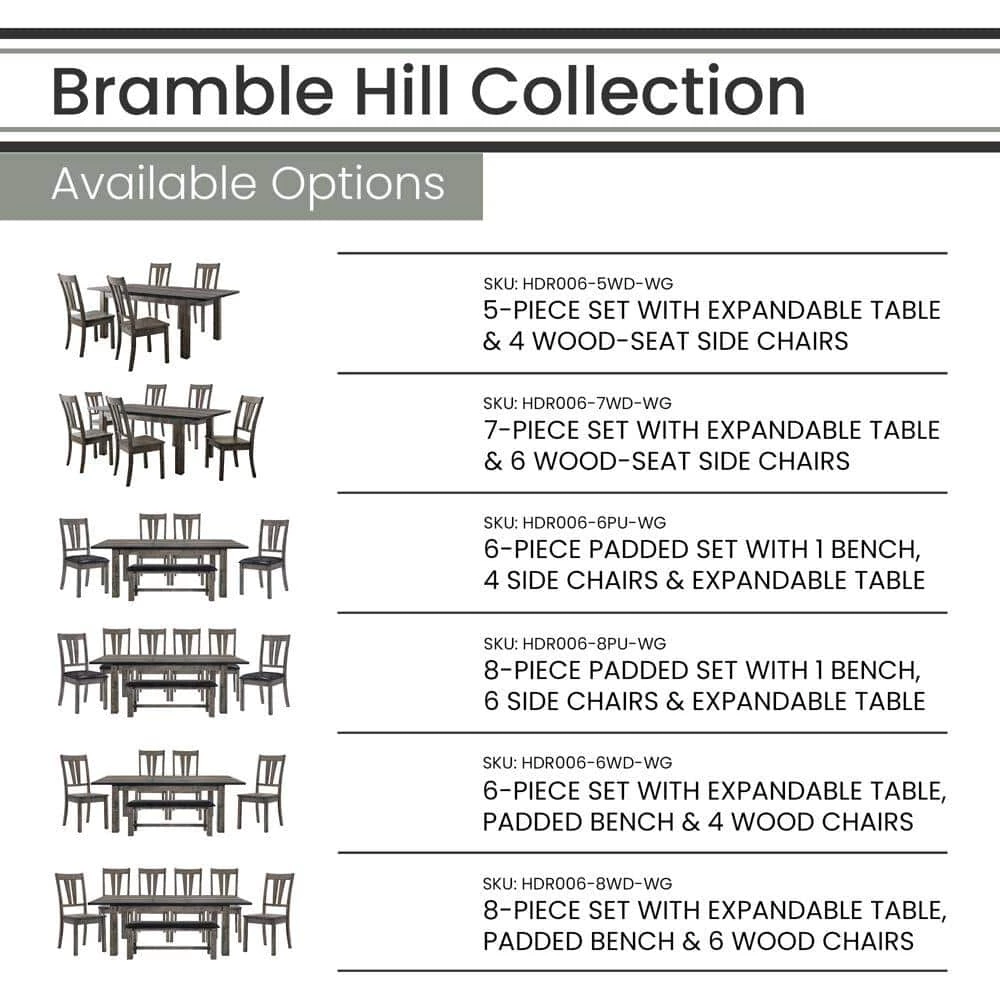 Bramble Hill 8-Piece Weathered Wood Gray Dining Set with Expandable Table 6-Faux-Leather Side Chairs and Bench by Hanover 10 Bramble Hill 8-Piece Weathered Wood Gray Dining Set with Expandable Table 6-Faux-Leather Side Chairs and Bench by Hanover - Image 8