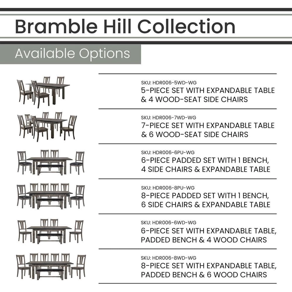 Bramble Hill 8-Piece Weathered Wood Gray Dining Set with Expandable Table 6-Faux-Leather Side Chairs and Bench by Hanover 5 Bramble Hill 8-Piece Weathered Wood Gray Dining Set with Expandable Table 6-Faux-Leather Side Chairs and Bench by Hanover - Image 3
