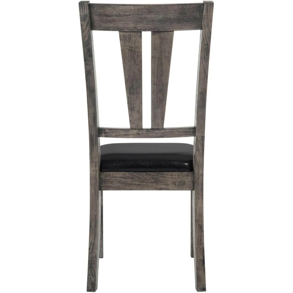 Bramble Hill 8-Piece Weathered Wood Gray Dining Set with Expandable Table 6-Faux-Leather Side Chairs and Bench by Hanover 4 Bramble Hill 8-Piece Weathered Wood Gray Dining Set with Expandable Table 6-Faux-Leather Side Chairs and Bench by Hanover - Image 2