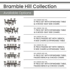 Bramble Hill 8-Piece Weathered Wood Gray Dining Set with Expandable Table 6-Seat Side Chairs and Faux-Leather Bench by Hanover -BENCH Online Store gray hanover dining room sets hdr006 8wd wg 1f 1000