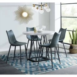 Bergen 5-Piece Gray Dining Set with Round Counter-Height Table and 4-Tufted Chairs by Hanover -BENCH Online Store gray hanover dining room sets hdr007 5pc wh 31 1000