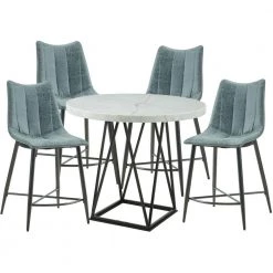 Bergen 5-Piece Gray Dining Set with Round Counter-Height Table and 4-Tufted Chairs by Hanover