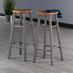 Huxton Gray and Teak 29 in. H Bar Stool Set (2-Pieces) by Winsome Wood -BENCH Online Store gray teak winsome wood bar stools 36630 44 1000