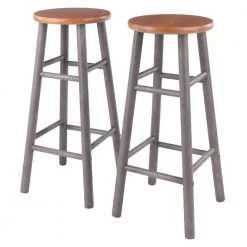 Huxton Gray and Teak 29 in. H Bar Stool Set (2-Pieces) by Winsome Wood