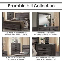 Bramble Hill 5-Piece Weathered Gray Bedroom Furniture Set with Queen-Size Bed Frame by Hanover -BENCH Online Store grey hanover bedroom sets hbr016a5k1 wg 4f 1000