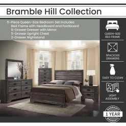 Bramble Hill 5-Piece Weathered Gray Bedroom Furniture Set with Queen-Size Bed Frame by Hanover -BENCH Online Store grey hanover bedroom sets hbr016a5k1 wg c3 1000