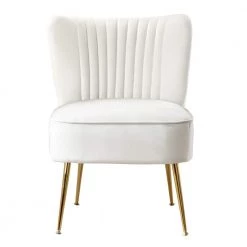 Trinity 22 in. Ivory Velvet Channel Tufted Accent Side Chair by WESTIN OUTDOOR