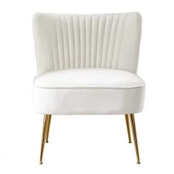 Trinity 25 in. Ivory Velvet Channel Tufted Accent Chair by WESTIN OUTDOOR