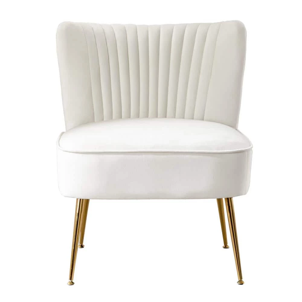 Trinity 25 in. Ivory Velvet Channel Tufted Accent Chair by WESTIN OUTDOOR 2 Trinity 25 in. Ivory Velvet Channel Tufted Accent Chair by WESTIN OUTDOOR