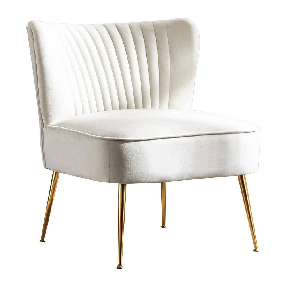 Trinity 25 in. Ivory Velvet Channel Tufted Accent Chair by WESTIN OUTDOOR 6 Trinity 25 in. Ivory Velvet Channel Tufted Accent Chair by WESTIN OUTDOOR - Image 5