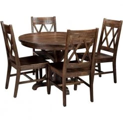 Annecy 5-Piece Natural Mango Wood Dining Set: 45 in. Round Table with Trestle Base and 4-Chairs by Hanover