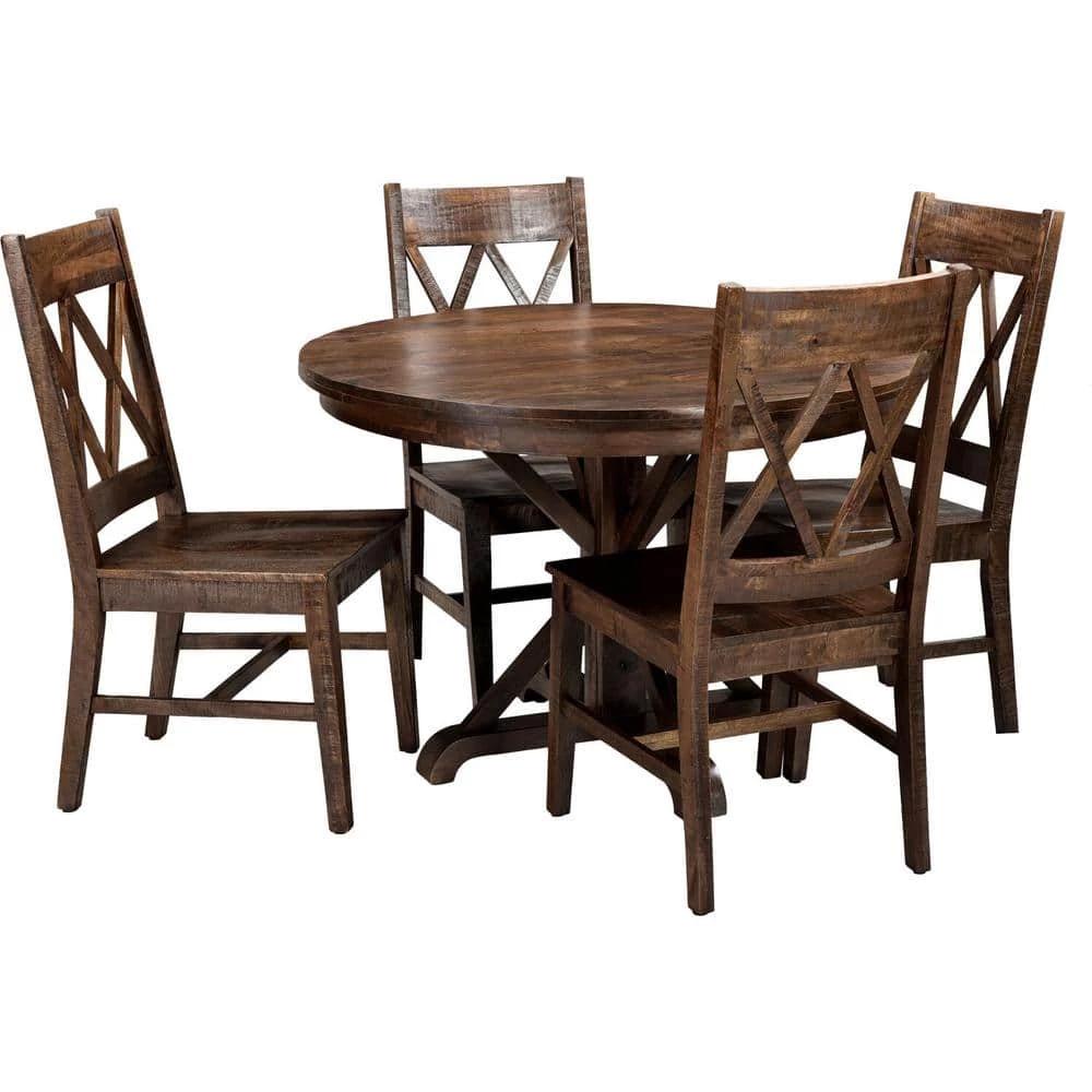 Annecy 5-Piece Natural Mango Wood Dining Set: 45 in. Round Table with Trestle Base and 4-Chairs by Hanover 4 Annecy 5-Piece Natural Mango Wood Dining Set: 45 in. Round Table with Trestle Base and 4-Chairs by Hanover - Image 2