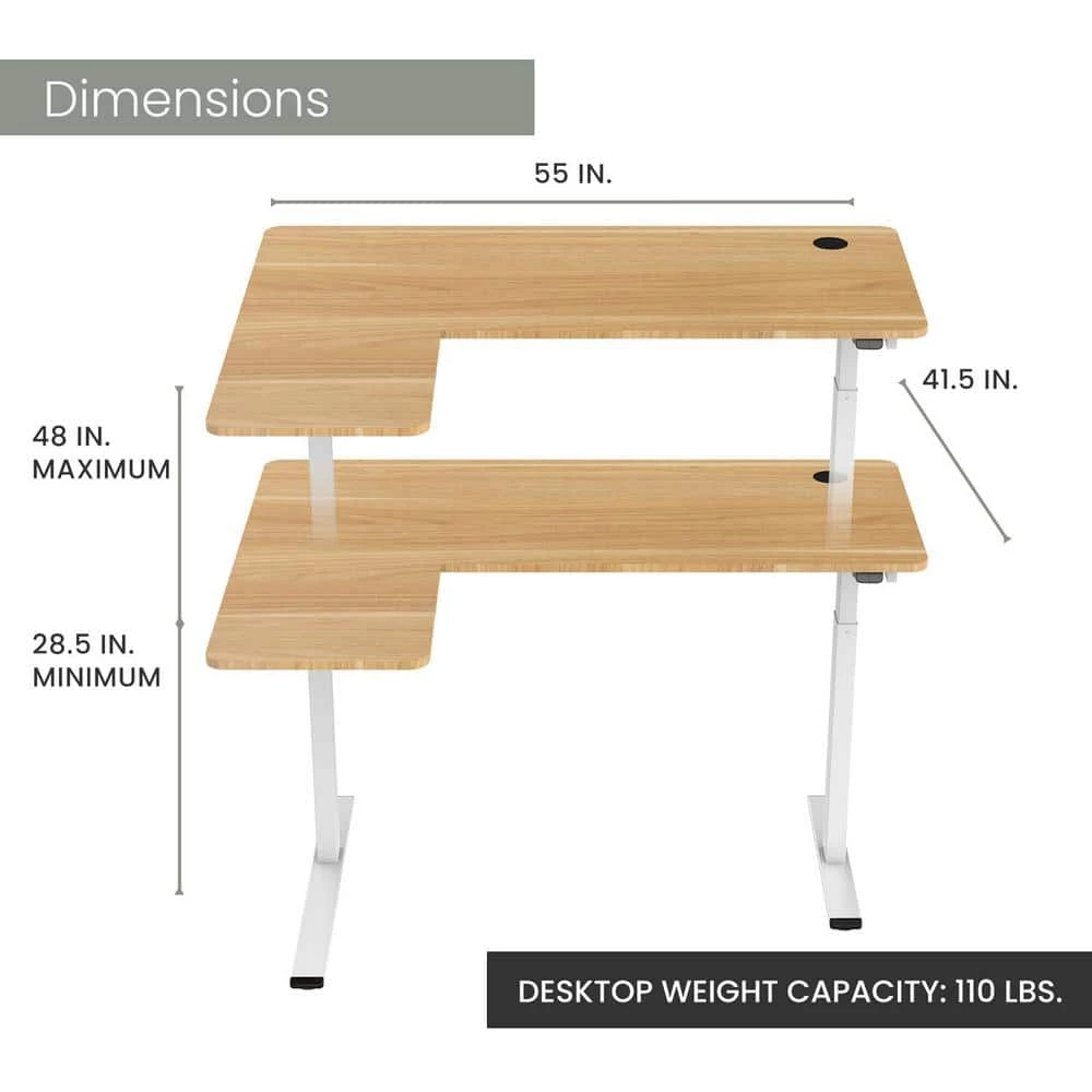 55 in. W Tan and White Wood Standing Desk with Adjustable Height by Hanover 5 55 in. W Tan and White Wood Standing Desk with Adjustable Height by Hanover - Image 3