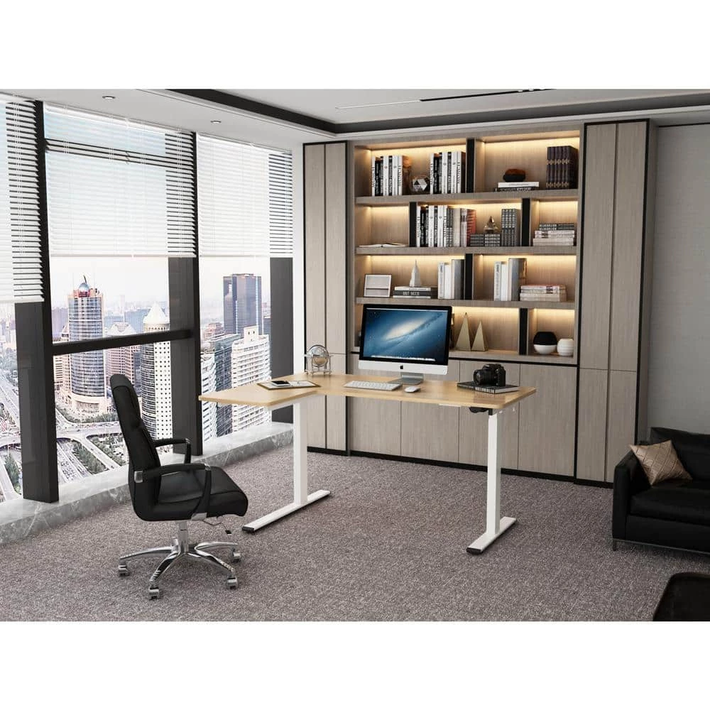 55 in. W Tan and White Wood Standing Desk with Adjustable Height by Hanover 8 55 in. W Tan and White Wood Standing Desk with Adjustable Height by Hanover - Image 6