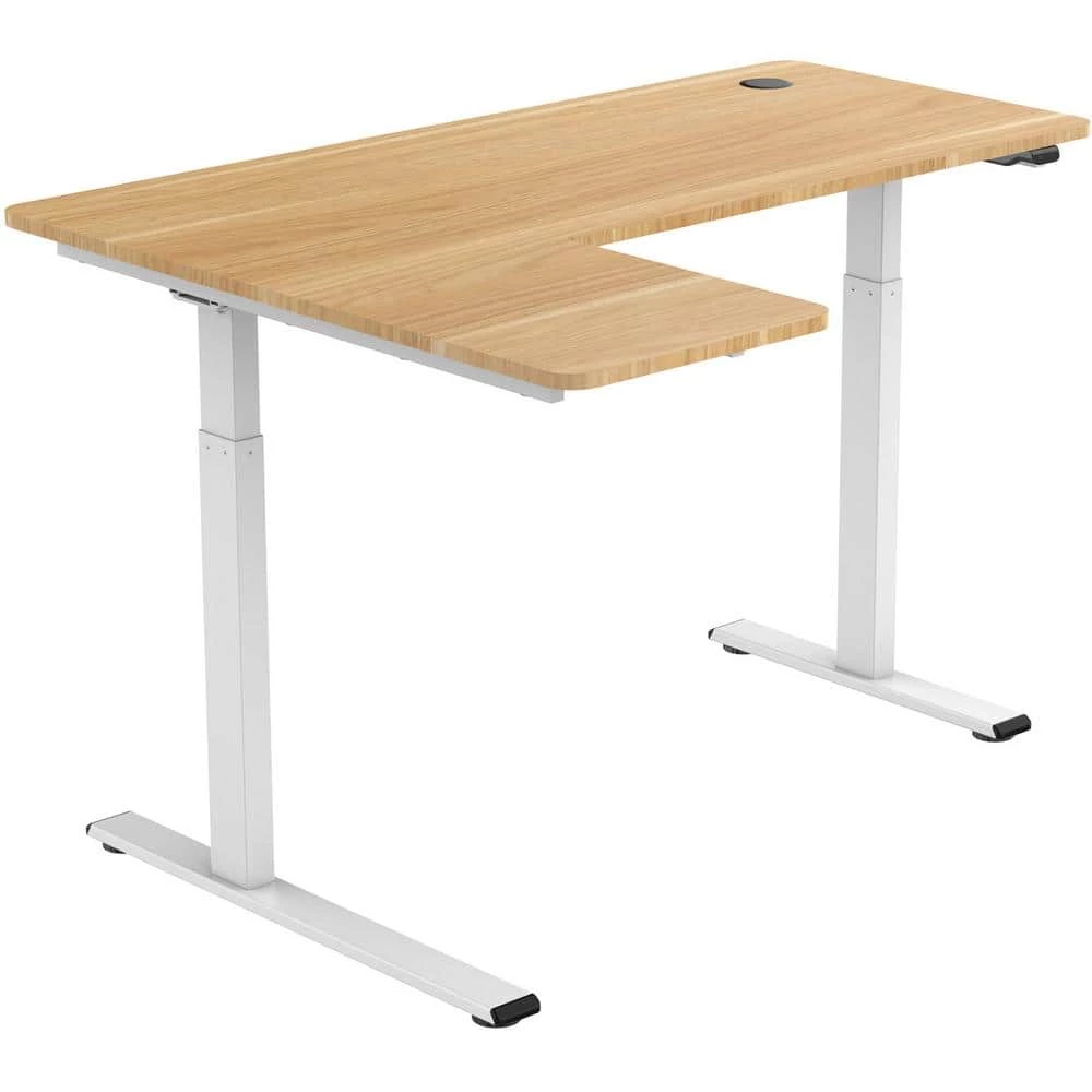55 in. W Tan and White Wood Standing Desk with Adjustable Height by Hanover 9 55 in. W Tan and White Wood Standing Desk with Adjustable Height by Hanover - Image 7