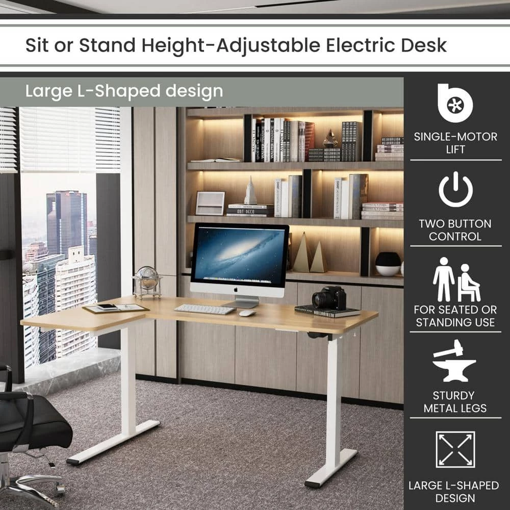 55 in. W Tan and White Wood Standing Desk with Adjustable Height by Hanover 4 55 in. W Tan and White Wood Standing Desk with Adjustable Height by Hanover - Image 2