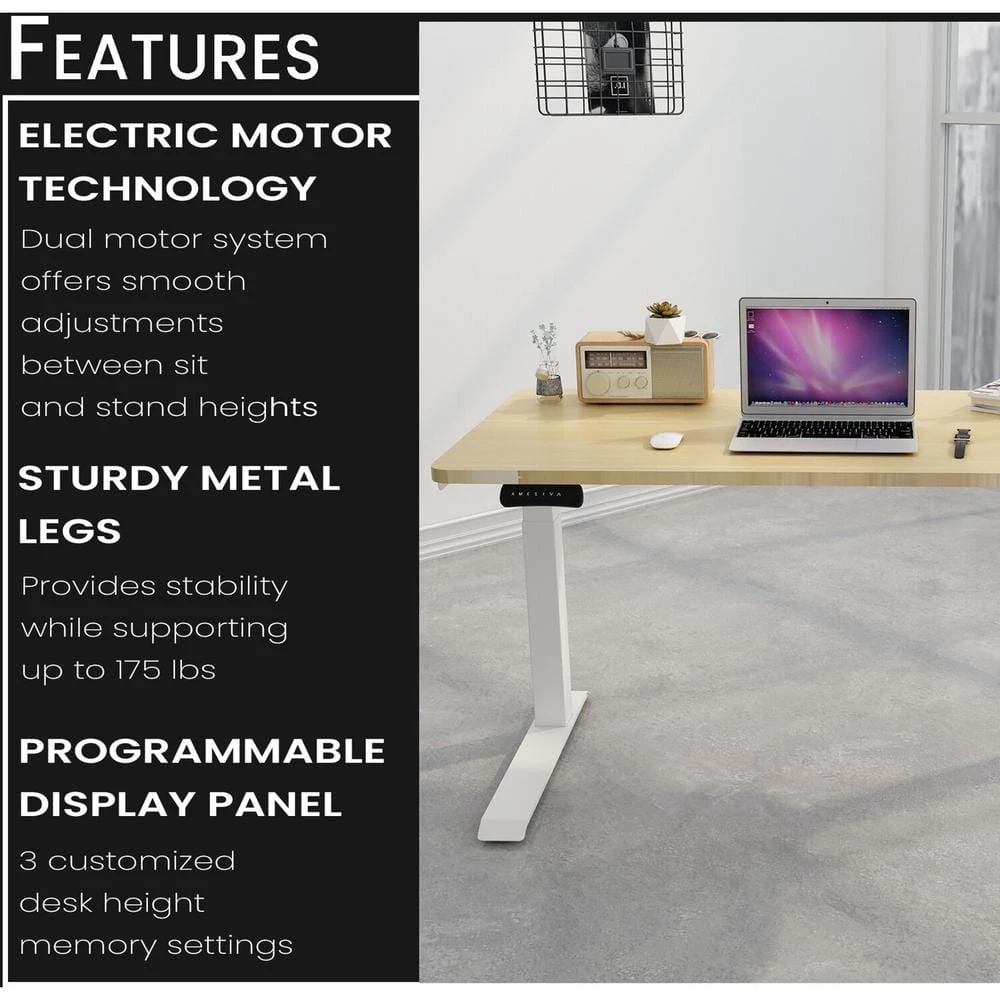 55 in. x 27 in. Tan Metal Standing Electric Desk with Adjustable Heights by Hanover 4 55 in. x 27 in. Tan Metal Standing Electric Desk with Adjustable Heights by Hanover - Image 2