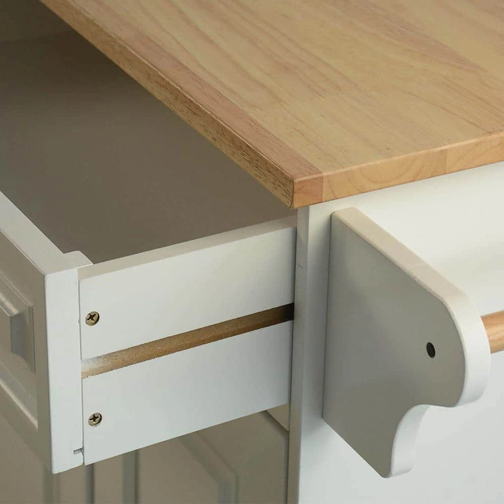 54 in. Large White and Natural Wooden Kitchen Island with 2-Drawers and 2-Doors by Whatseaso 7 54 in. Large White and Natural Wooden Kitchen Island with 2-Drawers and 2-Doors by Whatseaso - Image 5