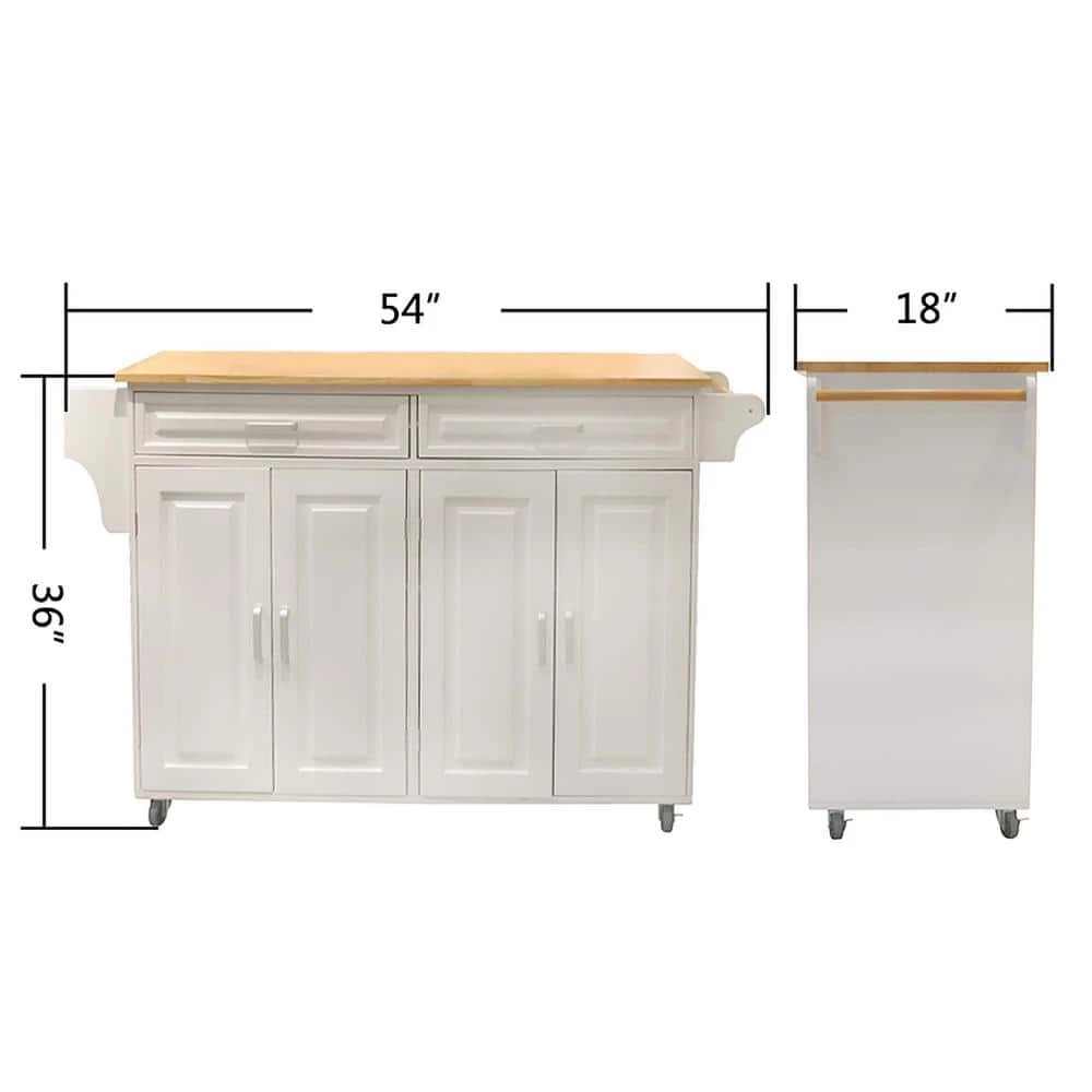 54 in. Large White and Natural Wooden Kitchen Island with 2-Drawers and 2-Doors by Whatseaso 13 54 in. Large White and Natural Wooden Kitchen Island with 2-Drawers and 2-Doors by Whatseaso - Image 11