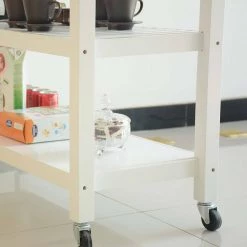Natural and White Wooden Kitchen Island with 2-Drawers and 2-Shelves for Kitchen Storage by Whatseaso -BENCH Online Store natural white whatseaso kitchen islands lnn k110502648 1d 1000