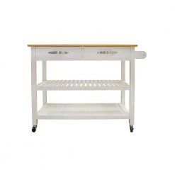 Natural and White Wooden Kitchen Island with 2-Drawers and 2-Shelves for Kitchen Storage by Whatseaso