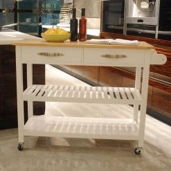 Natural and White Wooden Kitchen Island with 2-Drawers and 2-Shelves for Kitchen Storage by Whatseaso -BENCH Online Store natural white whatseaso kitchen islands lnn k110502648 c3 1000
