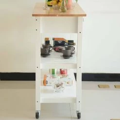 Natural and White Wooden Kitchen Island with 2-Drawers and 2-Shelves for Kitchen Storage by Whatseaso -BENCH Online Store natural white whatseaso kitchen islands lnn k110502648 fa 1000