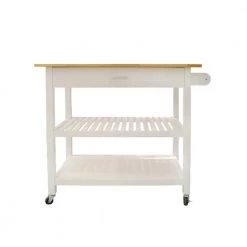 40 in. Natural and White Wooden Kitchen Island with 1-Big Drawer and 2-Shelves and Handles and 4-Wheels by Whatseaso