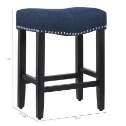 Jameson 24 in. Black Backless Wood Frame Counter Stool with Navy Blue Fabric Seat by WESTIN OUTDOOR -BENCH Online Store navy blue westin outdoor bar stools id401 24 bk nb 4f 1000
