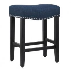 Jameson 24 in. Black Backless Wood Frame Counter Stool with Navy Blue Fabric Seat by WESTIN OUTDOOR