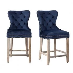 Harper 40.25 in. High Back Navy Blue Tufted Velvet Nail Head Counter Stool (Set of 2) by WESTIN OUTDOOR -BENCH Online Store navy blue westin outdoor bar stools id403 24 ag nb 2 1f 1000