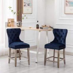 Harper 40.25 in. High Back Navy Blue Tufted Velvet Nail Head Counter Stool (Set of 2) by WESTIN OUTDOOR -BENCH Online Store navy blue westin outdoor bar stools id403 24 ag nb 2 31 1000