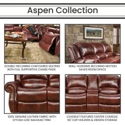 Aspen 2-Piece Oxblood 100% Genuine Leather Set with Double-Reclining Sofa and Gliding Console Loveseat, HUM003SET2-OB by Hanover 15 Aspen 2-Piece Oxblood 100% Genuine Leather Set with Double-Reclining Sofa and Gliding Console Loveseat, HUM003SET2-OB by Hanover -BENCH Online Store oxblood hanover living room sets hum003set2 ob 31 1000