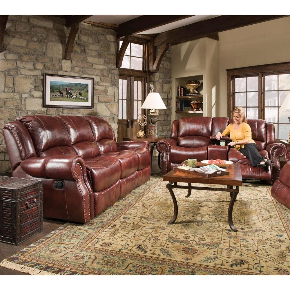 Aspen 2-Piece Oxblood 100% Genuine Leather Set with Double-Reclining Sofa and Gliding Console Loveseat, HUM003SET2-OB by Hanover 6 Aspen 2-Piece Oxblood 100% Genuine Leather Set with Double-Reclining Sofa and Gliding Console Loveseat, HUM003SET2-OB by Hanover - Image 4