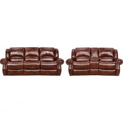 Aspen 2-Piece Oxblood 100% Genuine Leather Set with Double-Reclining Sofa and Gliding Console Loveseat, HUM003SET2-OB by Hanover