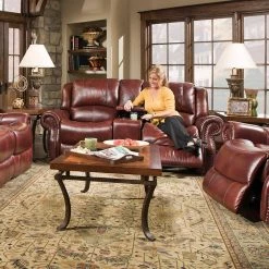 Aspen Oxblood 100% Genuine Leather Double-Reclining Gliding Console Loveseat, HUM003LS-OB by Hanover -BENCH Online Store oxblood hanover loveseats hum003ls ob 44 1000