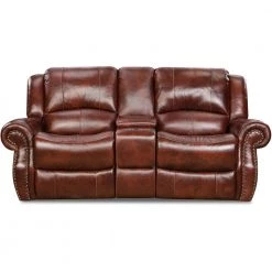 Aspen Oxblood 100% Genuine Leather Double-Reclining Gliding Console Loveseat, HUM003LS-OB by Hanover