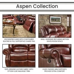 Aspen Oxblood 100% Genuine Leather Rocker Recliner Chair HUM003RC-OB by Hanover -BENCH Online Store oxblood hanover recliners hum003rc ob 31 1000