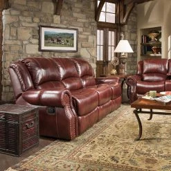 Aspen 91 in. Oxblood 100% Genuine Leather Double-Reclining 3-Seater Sofa in Oxblood, HUM003SF-OB by Hanover -BENCH Online Store oxblood hanover sofas couches hum003sf ob 31 1000