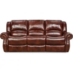 Aspen 91 in. Oxblood 100% Genuine Leather Double-Reclining 3-Seater Sofa in Oxblood, HUM003SF-OB by Hanover