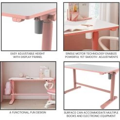 20 in. Pink Writing Desk with Electric Adjustable Heights by Hanover 17 20 in. Pink Writing Desk with Electric Adjustable Heights by Hanover -BENCH Online Store pink white hanover standing desks hcr001dsk pink 77 1000
