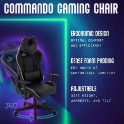 Commando Black and White Gaming Chair by Hanover -BENCH Online Store purple hanover gaming chairs hgc0106 40 1000