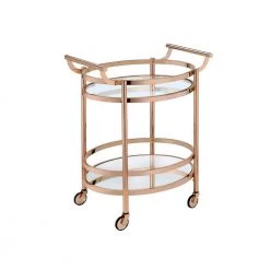 Luxurious Rose Gold Metal Frame & Clear Glass Kitchen Serving Cart by Whatseaso