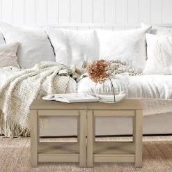 22 in. Seadrift Square Wood End Table with Lower Storage Shelf (2-Piece) by Hanover -BENCH Online Store seadrift hanover end side tables hlr001 2pc gry 31 1000